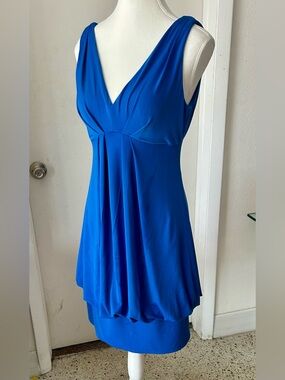 Vivid Royal Blue V-Neck Draped Dress
